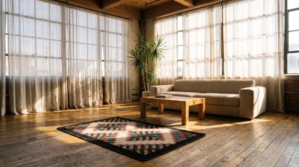 Small scatter size american multicolor hooked 1930s wool antique rug (sku 20528) - room view