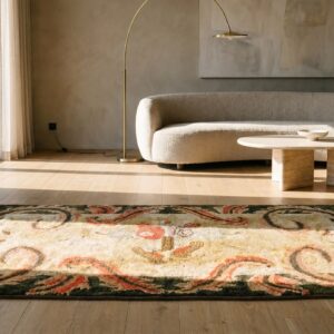 Small Scatter Size Bird Design Antique Ivory Cream Light Color American Hooked Rug (SKU 19137) - room view