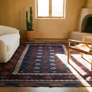 Small Scatter Size Blue Background Antique Tribal Geometric Persian Baluch Rug (SKU 25435) - room view