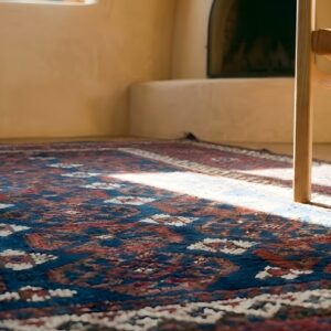 Small Scatter Size Blue Background Antique Tribal Geometric Persian Baluch Rug (SKU 25435) - in-room detail
