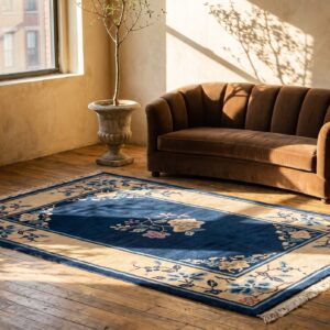 Small Scatter Size Blue Antique Wool Chinese Peking Open Field Floral Rug (SKU 23215) - room view