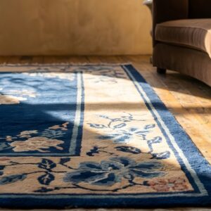 Small Scatter Size Blue Antique Wool Chinese Peking Open Field Floral Rug (SKU 23215) - in-room detail