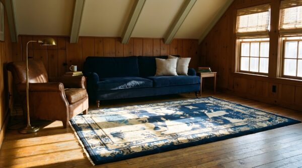 Small scatter size blue chinese scenic animal motif peking rug 5 Small scatter size blue chinese scenic animal motif peking rug (sku 23544) - room view