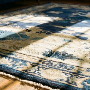 Small Scatter Size Blue Chinese Scenic Animal Motif Peking Rug (SKU 23544) - in-room detail
