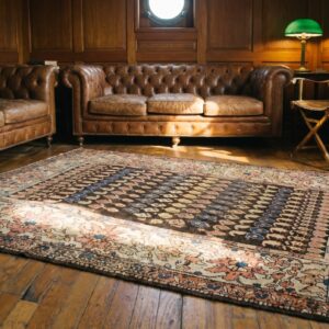 Small Scatter Size Antique Brown Tribal Paisley Pattern Persian Malayer Rug (SKU 20013) - room view