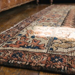 Small Scatter Size Antique Brown Tribal Paisley Pattern Persian Malayer Rug (SKU 20013) - in-room detail