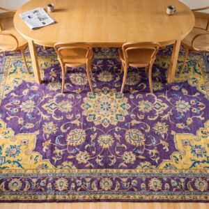 Small Scatter Size Chinese - Art Deco Antique Rectangle Yellow 1920s Knotted Wool Rug (SKU 25545) - styled overhead view