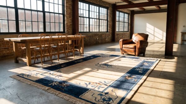 Small scatter size chinese - peking rectangle knotted 1920s ivory wool antique rug 6 Small scatter size chinese - peking rectangle knotted 1920s ivory wool antique rug (sku 23207) - room view