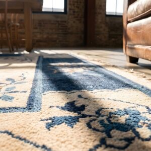 Small Scatter Size Chinese - Peking Rectangle Knotted 1920s Ivory Wool Antique Rug (SKU 23207) - in-room detail