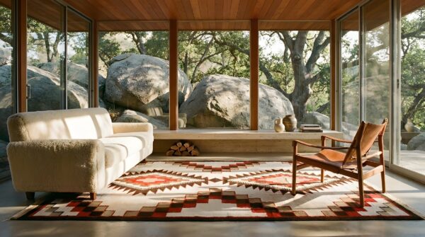 Small scatter size flatwoven tribal antique native american navajo rug (sku 24380) - room view