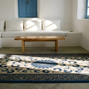 Small Scatter Size Antique Floral Chinese Ivory and Blue Color Peking Rug (SKU 23244) - room view