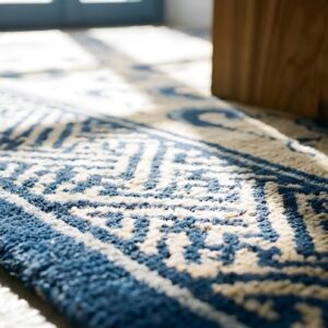 Small Scatter Size Antique Floral Chinese Ivory and Blue Color Peking Rug (SKU 23244) - in-room detail