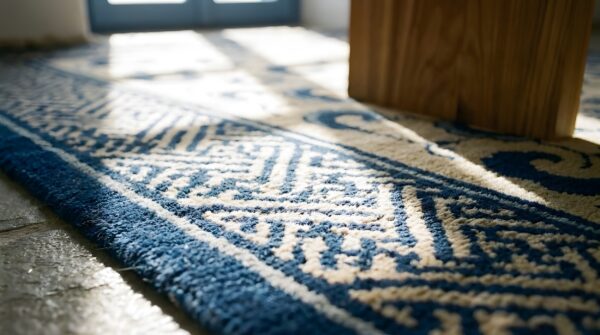 Small scatter size antique floral chinese ivory and blue color peking rug 9 Small scatter size antique floral chinese ivory and blue color peking rug (sku 23244) - in-room detail