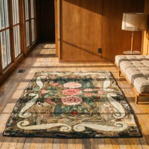Small Scatter Size Antique Floral Inlay Design American Hooked Folk Art Rug (SKU 17431) - room view