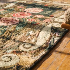 Small Scatter Size Antique Floral Inlay Design American Hooked Folk Art Rug (SKU 17431) - in-room detail