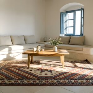 Small Scatter Size Happy Colorful Antique Tribal Geometric Caucasian Kuba Rug (SKU 23572) - room view