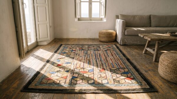 Wool small scatter size antique hooked american 1930s rug (sku 17652) - room view