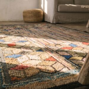 Wool Small Scatter Size Antique Hooked American 1930s Rug (SKU 17652) - in-room detail