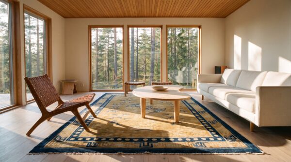 Antique small scatter size wool ivory rug (sku 25068) - room view