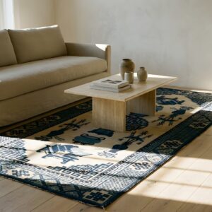 Small Scatter Size Antique Ivory Chinese Geometric Medallion Baotou Rug (SKU 23238) - room view