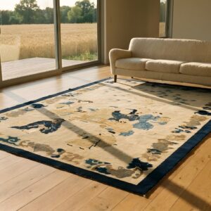 Small Scatter Size Ivory Wool Antique Knotted Chinese - Peking Rectangle 1900s Rug (SKU 23568) - room view