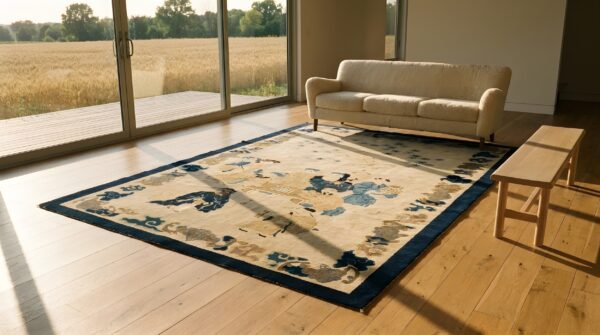 Small scatter size ivory wool antique knotted chinese - peking rectangle 1900s rug 11 Small scatter size ivory wool antique knotted chinese - peking rectangle 1900s rug (sku 23568) - room view