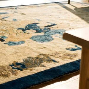 Small Scatter Size Ivory Wool Antique Knotted Chinese - Peking Rectangle 1900s Rug (SKU 23568) - in-room detail
