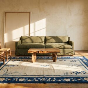 Small Scatter Size Antique Ivory Minimalist Chinese Peking Rug (SKU 23117) - room view