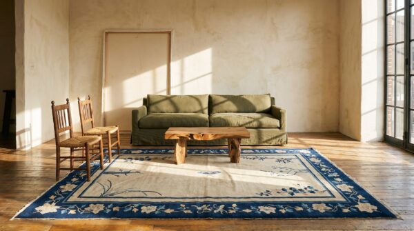 Small scatter size antique ivory minimalist chinese peking rug (sku 23117) - room view
