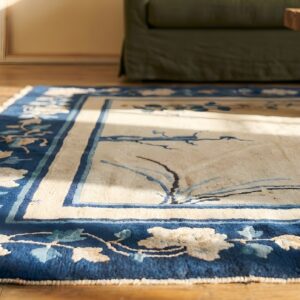 Small Scatter Size Antique Ivory Minimalist Chinese Peking Rug (SKU 23117) - in-room detail
