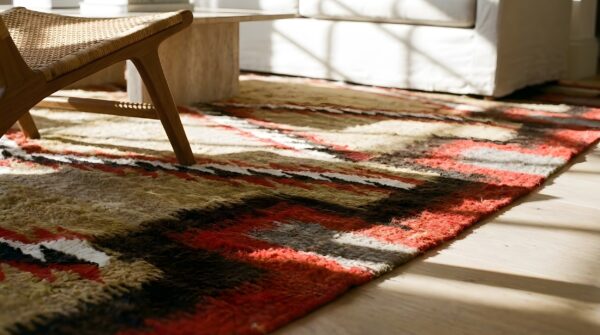 Small scatter size antique wool native american navajo flatweave rug 10 Small scatter size antique wool native american navajo flatweave rug (sku 24978) - in-room detail