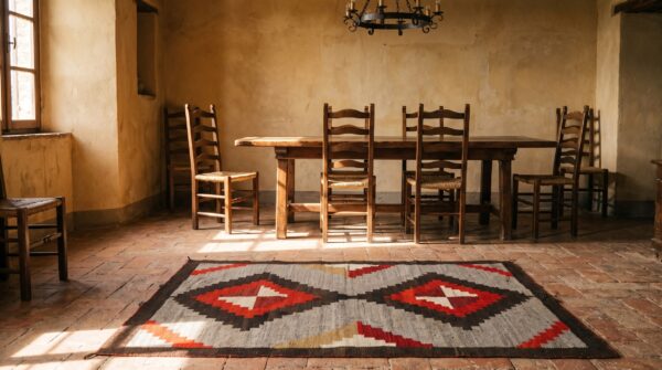 Antique small scatter size native american tribal flatwoven navajo rug 7 Antique small scatter size native american tribal flatwoven navajo rug (sku 21412) - room view