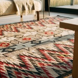 Wool Small Scatter Size Rectangle American Navajo Gray Flat Weave Antique 1920s Rug (SKU 21700) - in-room detail