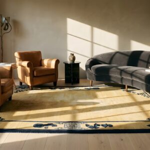 Small Scatter Size Rectangle Wool Chinese Antique - Peking 1900s Ivory Knotted Rug (SKU 24770) - room view