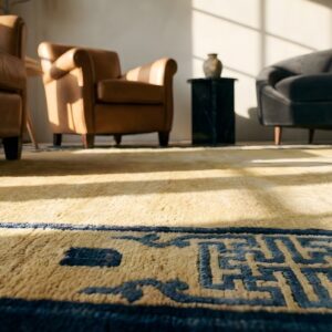 Small Scatter Size Rectangle Wool Chinese Antique - Peking 1900s Ivory Knotted Rug (SKU 24770) - in-room detail