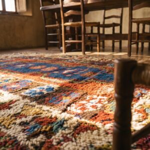 Small Scatter Size Antique Red Tribal Wool Pile Turkish Yastik Throw Rug (SKU 20155) - in-room detail