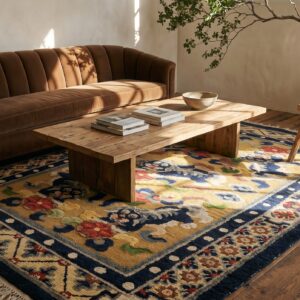 Antique Small Scatter Size Silk & Metallic Thread Chinese Foo Dog Design Rug (SKU 24702) - room view