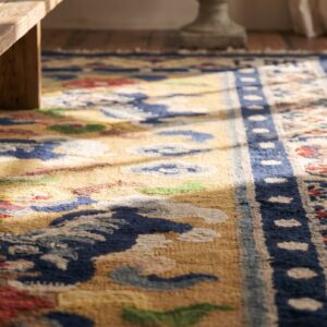Antique Small Scatter Size Silk & Metallic Thread Chinese Foo Dog Design Rug (SKU 24702) - in-room detail