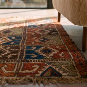 Small Scatter Size Antique Tribal Geometric Mid 19th Century Turkish Yastik Rug (SKU 21634) - in-room detail