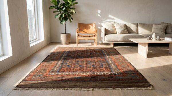 Small scatter size antique tribal geometric persian baluch persian rug 7 Small scatter size antique tribal geometric persian baluch persian rug (sku 19580) - room view
