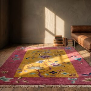 Small Scatter Size Yellow Antique Chinese Deco Throw Rug (SKU 20796) - room view