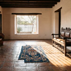 Small Size Blue Color Antique Chinese Blue Horse Saddle Rug (SKU 21979) - room view