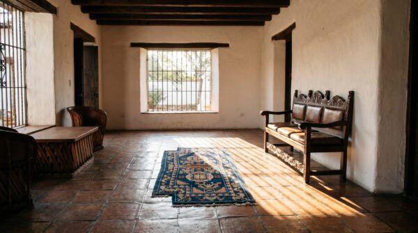Small size blue color antique chinese blue horse saddle rug 8 Small size blue color antique chinese blue horse saddle rug (sku 21979) - room view