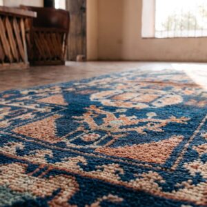 Small Size Blue Color Antique Chinese Blue Horse Saddle Rug (SKU 21979) - in-room detail