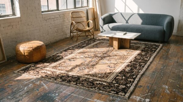 Small size brown color antique indian agra wool pile scatter rug 7 Small size brown color antique indian agra wool pile scatter rug (sku 20121) - room view