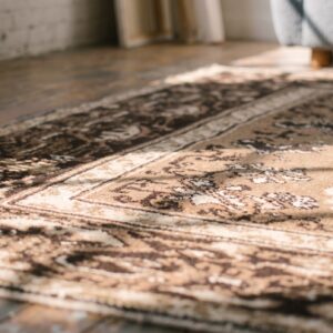 Small Size Brown Color Antique Indian Agra Wool Pile Scatter Rug (SKU 20121) - in-room detail