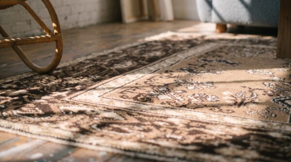 Small size brown color antique indian agra wool pile scatter rug 8 Small size brown color antique indian agra wool pile scatter rug (sku 20121) - in-room detail