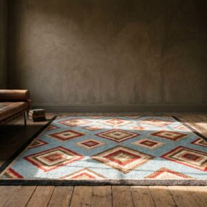 Small Size Diamond and Squares Pattern Antique Folk Art American Hooked Rug (SKU 18068) - room view