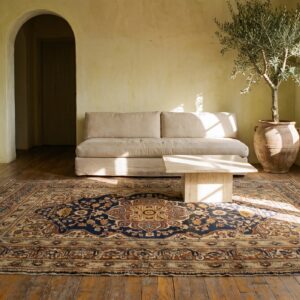 Small Size Finely Woven Antique Blue Background Persian Tabriz Area Rug (SKU 22121) - room view