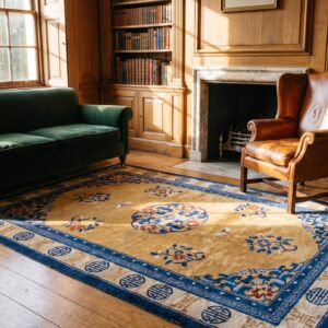 Small Size Floral Pattern Antique Silk Pile Chinese Yellow Area Rug (SKU 22470) - room view